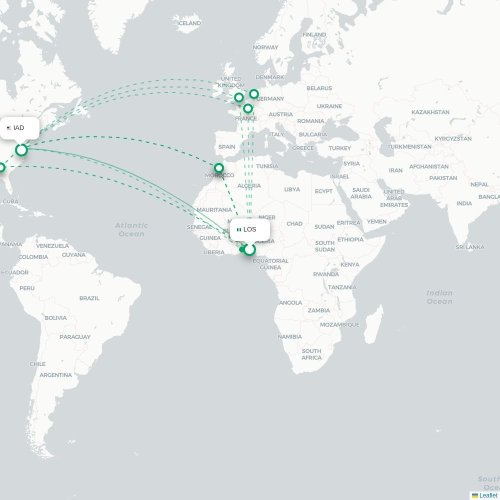 Mapa de vuelo directo Lagos - Washington D. C.