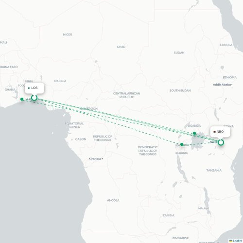 Mapa de vuelo directo Lagos - Nairobi