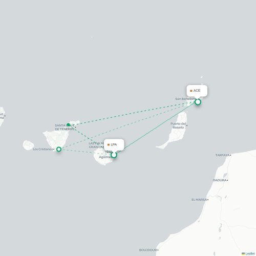 Las Palmas de Gran Canaria - Arrecife direct flight map