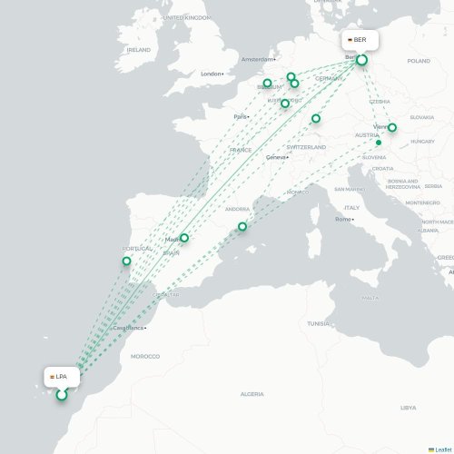 Mapa de vuelo directo Las Palmas de Gran Canaria - Berlín