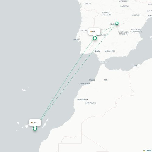 Mapa de vuelo directo Las Palmas de Gran Canaria - Badajoz