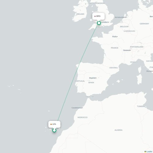 Mapa de vuelo directo Las Palmas de Gran Canaria - Brístol