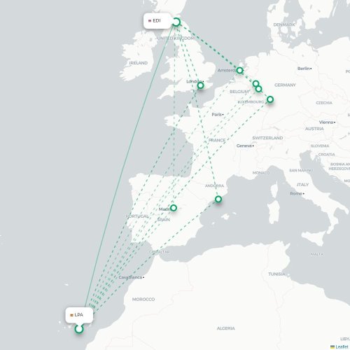 Mapa de vuelo directo Las Palmas de Gran Canaria - Edimburgo