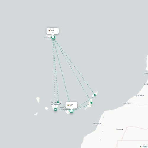 Mapa de vuelo directo Las Palmas de Gran Canaria - Funchal