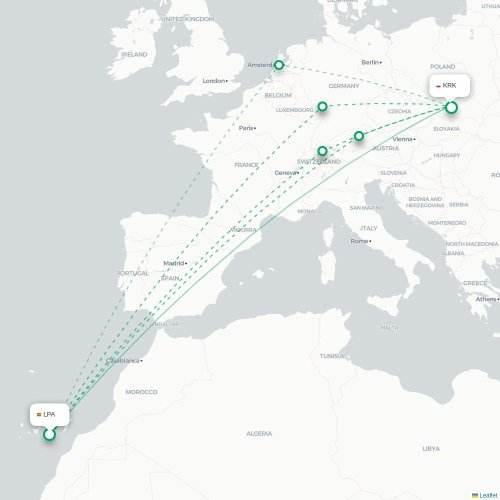 Las Palmas de Gran Canaria – Krakova suoran lennon kartta