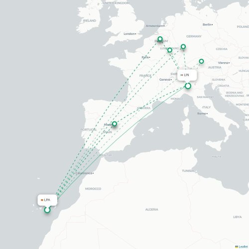 Las Palmas - Milano karta över direktflyg