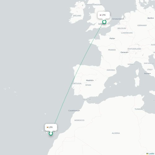 Mapa de vuelo directo Las Palmas de Gran Canaria - Londres