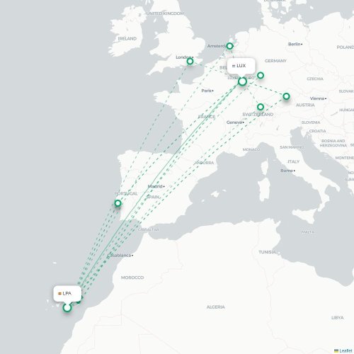 Mapa de vuelo directo Las Palmas de Gran Canaria - Luxemburgo