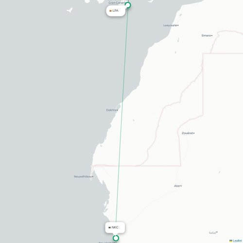 Mapa de vuelo directo Las Palmas de Gran Canaria - Nuakchott