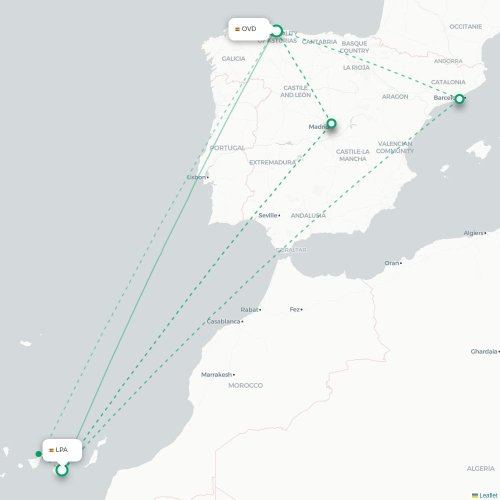 Las Palmas de Gran Canaria - Oviedo kaart van rechtstreekse vlucht
