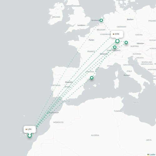 Mapa de vuelo directo Las Palmas de Gran Canaria - Stuttgart