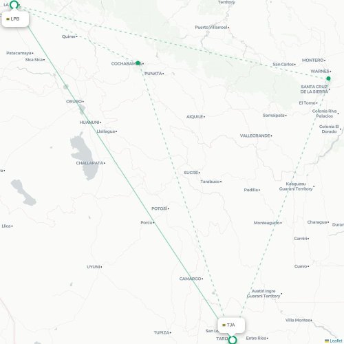 Mapa lotu bezpośredniego La Paz – Tarija