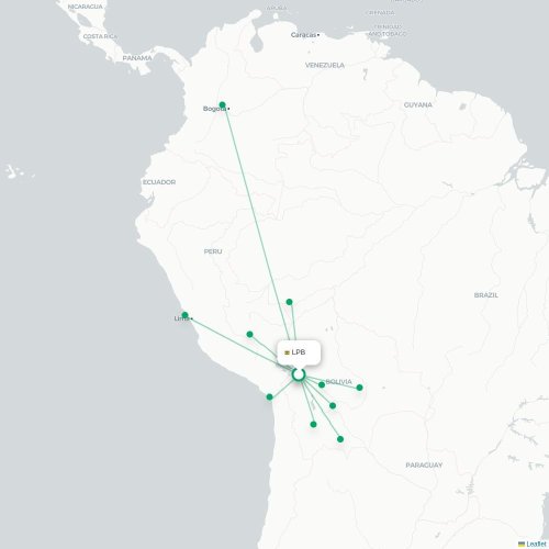 Mapa lotu bezpośredniego La Paz – Uyuni