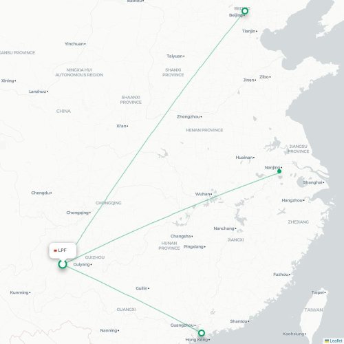 Mapa lotu bezpośredniego Liupanshui – Tongren
