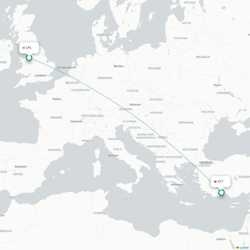 Mapa de vuelo directo Liverpool - Antalya