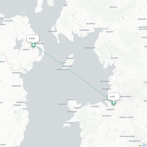 Mapa de vuelo directo Liverpool - Belfast