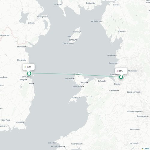 Mapa lotu bezpośredniego Liverpool – Dublin
