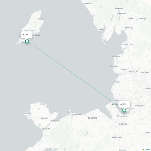 Mapa de vuelo directo Liverpool - Castletown