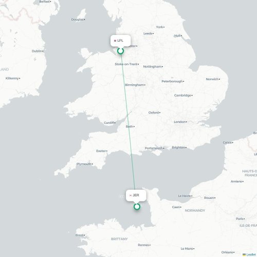 Mapa de vuelo directo Liverpool - Saint Peter