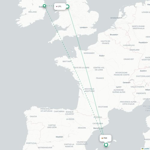 Mapa de vuelo directo Liverpool - Palma