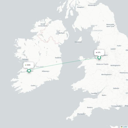 Mapa lotu bezpośredniego Liverpool – Shannon