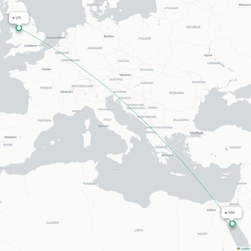 Mapa de vuelo directo Liverpool - Sharm el-Sheij