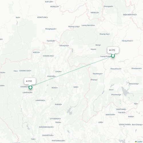 Mapa lotu bezpośredniego Luang Prabang – Chiang Mai
