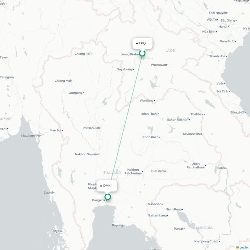 Mapa lotu bezpośredniego Luang Prabang – Bangkok