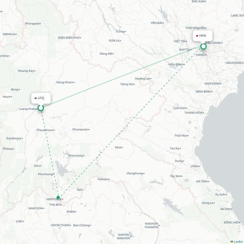 Mapa lotu bezpośredniego Luang Prabang – Hanoi