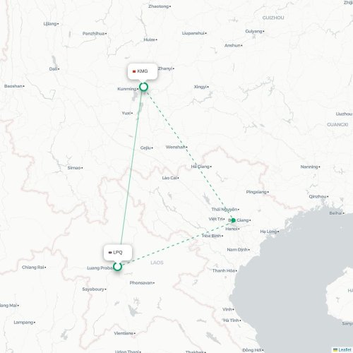 Mapa lotu bezpośredniego Luang Prabang – Kunming