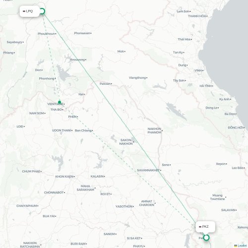 Mapa lotu bezpośredniego Luang Prabang – Pakxé