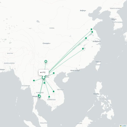 Mapa lotu bezpośredniego Luang Prabang – Siem Reap