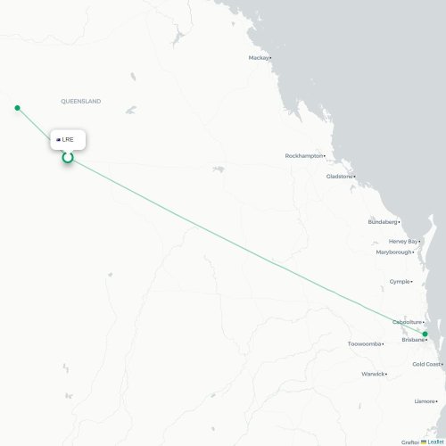 Mapa lotu bezpośredniego Longreach – Brisbane