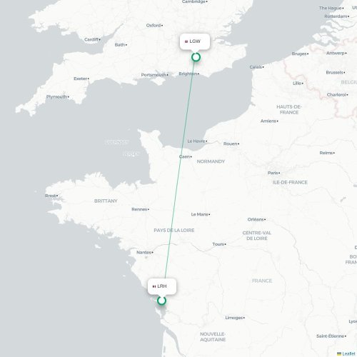 La Rochelle - Londen kaart van rechtstreekse vlucht