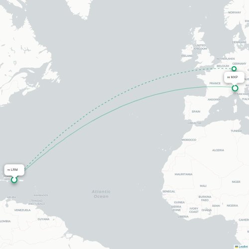 Mapa lotu bezpośredniego La Romana – Mediolan