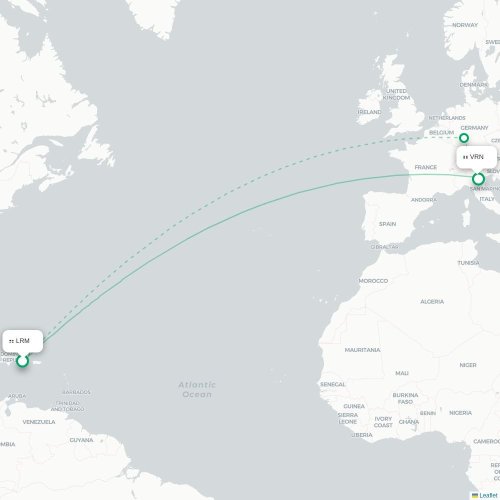Mapa lotu bezpośredniego La Romana – Werona