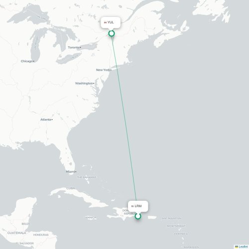 Mapa de vuelo directo La Romana - Montreal