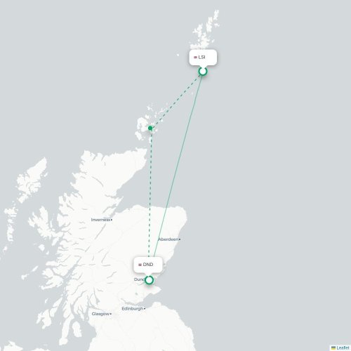 Mapa de vuelo directo Lerwick - Dundee