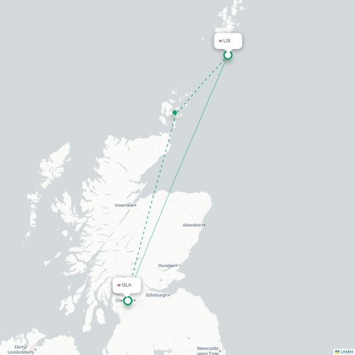 Mapa de vuelo directo Lerwick - Glasgow