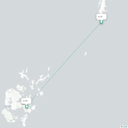 Mapa de vuelo directo Lerwick - Kirkwall, Islas Orkney