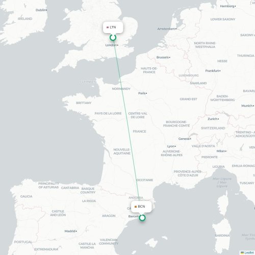 Londres - Barcelone carte du vol direct