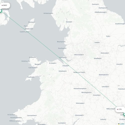 Mapa de vuelo directo Londres - Belfast
