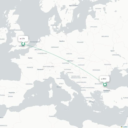 Mapa lotu bezpośredniego Londyn – Burgas