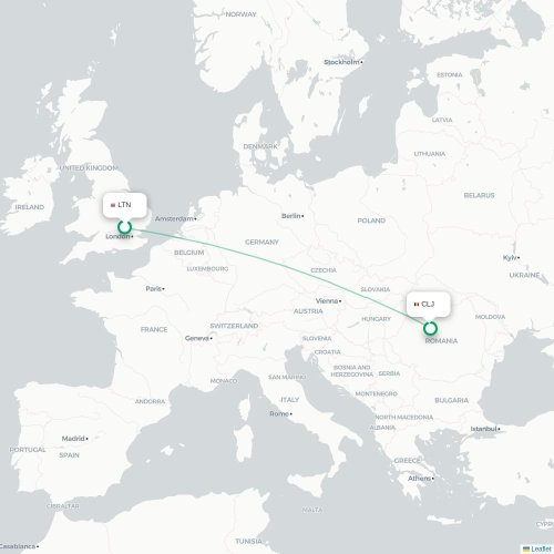 Mapa de vuelo directo Londres - Cluj