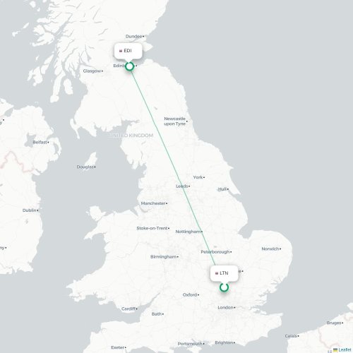 Mapa de vuelo directo Londres - Edimburgo