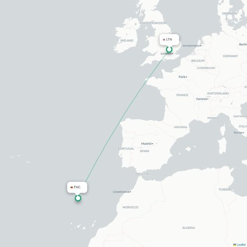 London - Funchal karta över direktflyg