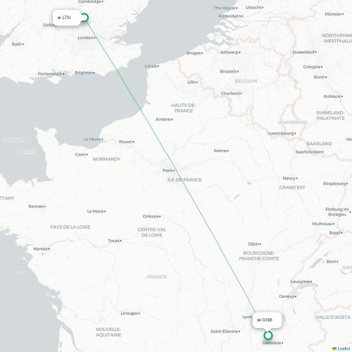 Mapa de vuelo directo Londres - Grenoble