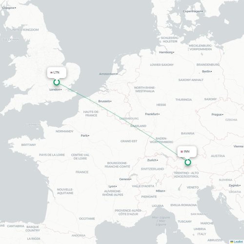 London - Innsbruck karta över direktflyg