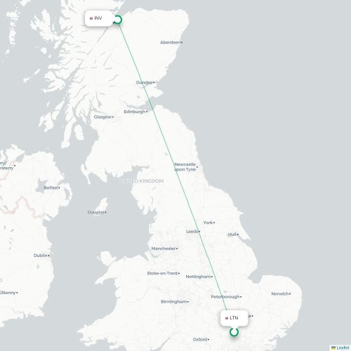 Mapa de vuelo directo Londres - Inverness