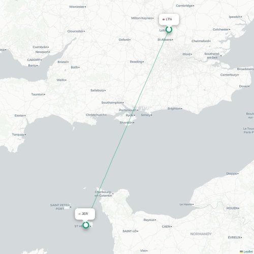 Mapa de vuelo directo Londres - Saint Peter